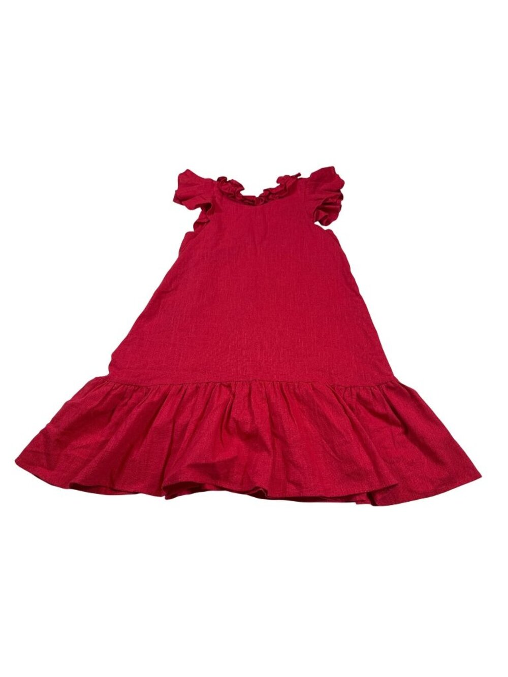 Never A Wallflower Girls Red Ruffle Hem Dress Size XS lined (NN530)